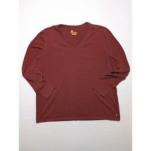 Carhartt Womens 2XL V Neck Long Sleeve Shirt Relaxed Fit Marled Workwear Rust